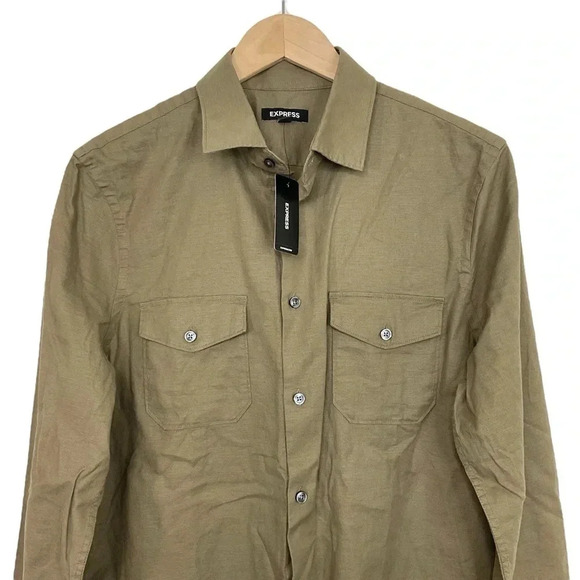 Express Men's Linen Cotton Button Front Shirt Small - Picture 2 of 6
